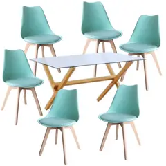 GENERICO - COMEDOR 140X90 + 6 SILLAS TULIP MENTA