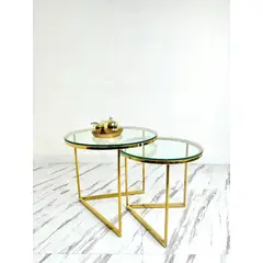 GENERICO - Mesa de centro nido dorado vidrio templado 8mm MGR MUEBLES