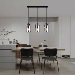LAMPARASHOME - Lámpara de colgar 3 luces E27 Metales y vidrio gris 69×15×100cm