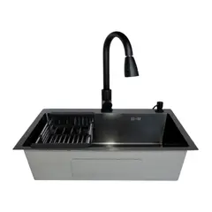 MODERN SPACE - Lavaplatos 75x45 Cm Negro 2mm + Llave Extraíble + Accesorios