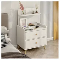 HOMER DESIGN - Velador Vanguardia 2 Cajones Bicolor 45*40*70 Con Respaldo