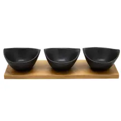 WAYU - Set 3 Bowls Ceramica Con Bandeja 30cm Aperitivo Cocina