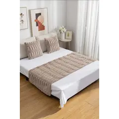 ANGELES DEL HOGAR - Piecera Peludas 2 plazasKing + 2 fundas de cojin Beige Oscuro