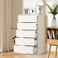 AIZO - Cómoda 5 cajones blanco cálido 109x41x60cm