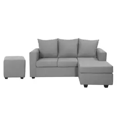 INNOVAMUEBLES - Sofá Seccional Marco 31 Intercambiable + Pouf Tela Gris Claro