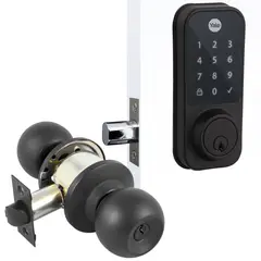 YALE - Pack Cerradura Digital YDD120Negro+Cerradura Cilíndrica Pomo