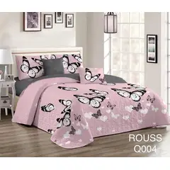 GENERICO - Cobertor Tipo Quilt de Verano / Cubrecamas 2 Plazas Rosa Mariposas