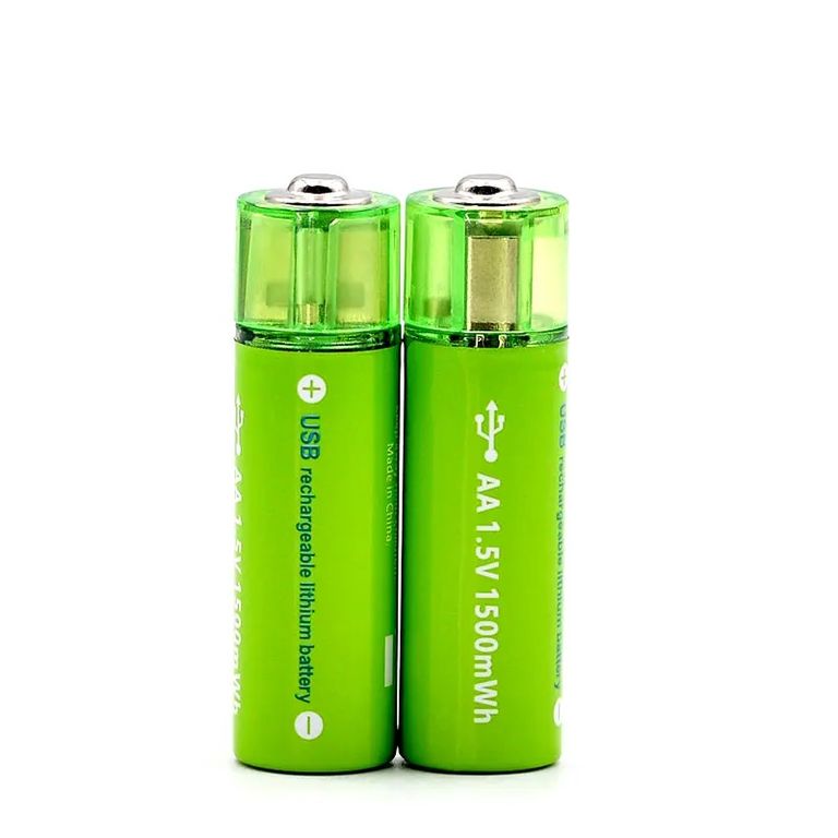 Pack de 2 Pilas AA USB de Litio Recargables 1.5V 2200mAh Carga Rápda