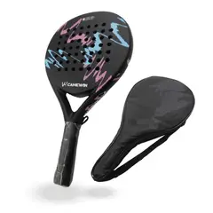 PWRFITNESS - Pala de Pádel Black Edition con Funda –Diseño Vintage Pro Negra con Rosado