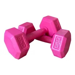 GYMHOME - Mancuerna Hexagonal Recubierta de Goma Rosa 5 kg - par