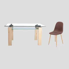 SPAZZIO - Escritorio Prisma natural 150 cm + 1 silla Cross caféna tural