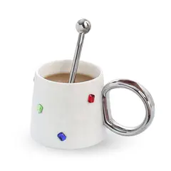 SANTU HOME & DECO - Taza con Brillos tipo Joyas 300 ml Cerámica + Cuchara