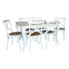 SPAZZIO - Mesa comedor Vittoria rectangular blanca + 6 sillas Retro blancas