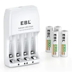 GENERICO - Pack Cargador EBL de pilas AAA y AA y 4 pilas AA 2500 mAh