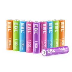 GENERICO - 10 Pilas AAA EBL Rainbow de colores 1100 mAH