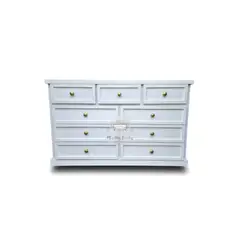 RUSTIC STYLE - COMODA 9 CAJONES BLANCA Y DORADO