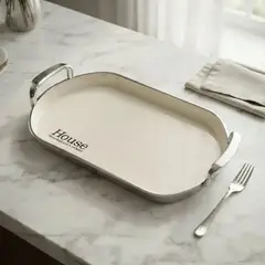 OEM - Bandeja Elegante Servir Con Plateado Ovalada 39x27cm