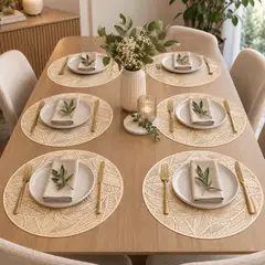 OEM - Set 6 Individuales De Mesa Pack 6 Individuales 38cm Hojas - Dorado - 0