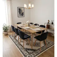 CORI CORI - Comedor Zeus Expandible Rectangular + 8 Sillas Mariposas Velvet Negro