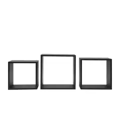 VGO - Estante flotante de Madera Negro 30x30x12cm