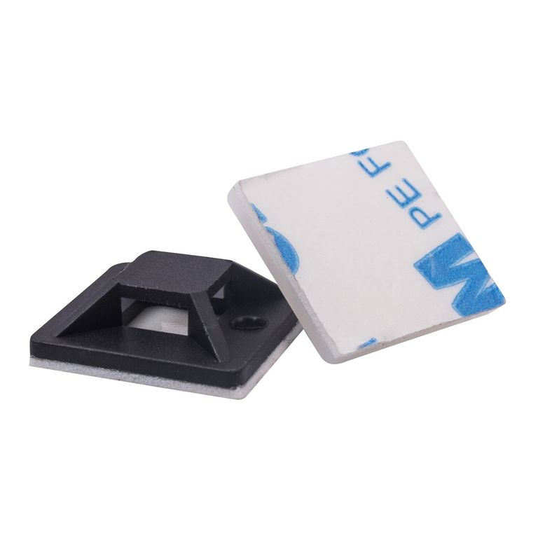 BASE PARA AMARRA PLASTICA 2X2 CMS NEGRA 10 UNIDADES
