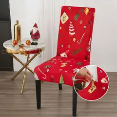 GENERICO - FUNDA SILLA NAVIDEÑO ELASTICADA 6 UNIDADES DISEÑO ROJO TF