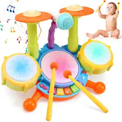 LUKOVEE - Juguete Batería Musical Niño Baqueta Platillo Micrófono 5en1