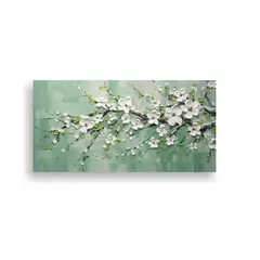GENERICO - Pintura En Lienzo De Flores De Cerezo Verde Compo 160x80cm.