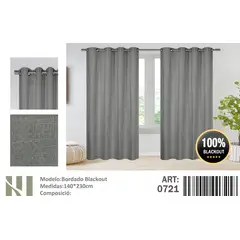 ANGELES DEL HOGAR - Cortina Blackout 2 Paños medias 140 cm x 230 cm Bordado Gris