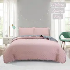 ANGELES DEL HOGAR - Cobertor de Verano Algodón Con Pompon King Rosa Palo