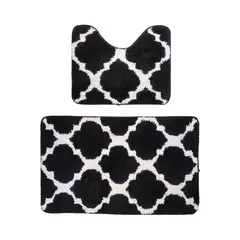 GENERICO - Conjunto De 2 Alfombra De Baño Suaves Absorventes Microfibra - Negro