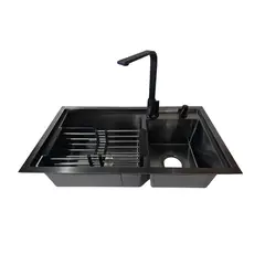 MODERN SPACE - Lavaplatos 78x43 Cm Negro Deluxe + Grifería Y Accesorios