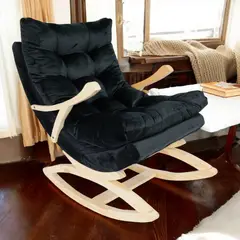MUEBLES NEW - SILLA MECEDORA COQUETTE CON APOYA BRAZO NEGRO FELPA.