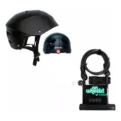 HOOK - Set Casco Street Con Luz + Candado Largo Tipo U + Piola