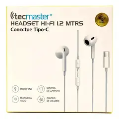 TECMASTER - Audifonos Con Microfono Usb Tipo-c 1.2 Mts Blancos