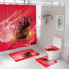 GENERICO - SET DE BAÑO DE 4 PIEZAS IMPERNEABLE CON DISEÑO NAVIDEÑOS TRINEO TF