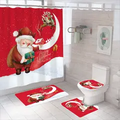GENERICO - SET DE BAÑO DE 4 PIEZAS IMPERNEABLE CON DISEÑO NAVIDEÑOS SANTA TF