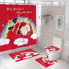GENERICO - SET DE BAÑO DE 4 PIEZAS IMPERNEABLE CON DISEÑO NAVIDEÑOS ARCOIRIS TF