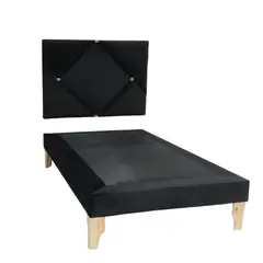 MUEBLES NEW - CAMA DELUXE DE PLAZA NEGRO FELPA.