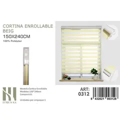 ANGELES DEL HOGAR - Cortina Roller Duo Lisa 150 cm x 240 cm Beige