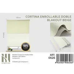 ANGELES DEL HOGAR - Cortinas Roller Blackout Doble 140 cm x 200 cm Beige