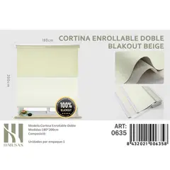 ANGELES DEL HOGAR - Cortinas Roller Blackout Doble  180 cm x 200 cm Beige