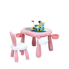 ELEONOR - Set Mesa y Silla Bebé Niños Bloques de Juego 56pcs - Rosa