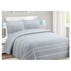 COMPRAPO - Cubrecama Quilt Liviano 2 Plazas Gris Etnic + 2 Fundas 50x70 Cm
