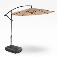 JAVIMATE - Quitasol Lateral 3mt Café + Base De 60 Litros Pvc Ruedas