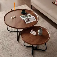 SANTU HOME & DECO - Mesa de Centro Living Doble Madera Nido Auxiliar