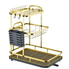 GENERICO - Escurridor De Platos Acero Secador Loza Secaplatos Dorado 3 Niveles