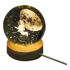 KUANGYE - Esfera De Cristal Y Madera Con Luz Blanca
