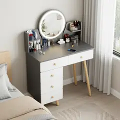 HALMAN - Tocador de madera con espejo y luz 134x40x80cm