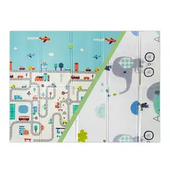 BEBESIT - Alfombra Antigolpes Plegable 180X120 Ciudad Elefante